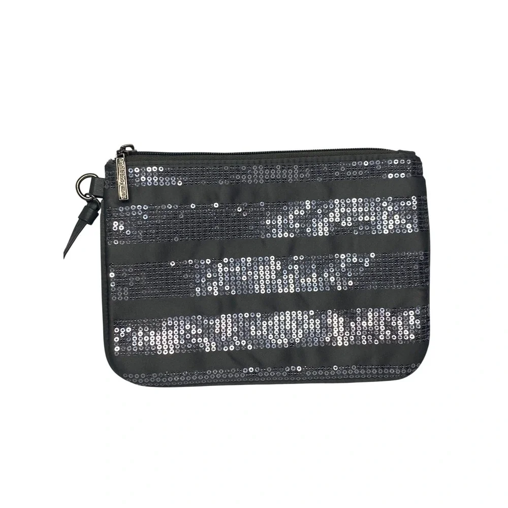 BATH & BODY WORKS Tote Bag Gray‎ Sequin Nylon With Clutch Make-Up Bag New